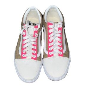 Vans Women's Sneakers in Tan and Neon Pink